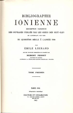 Bibliographie Ionienne. vol.1